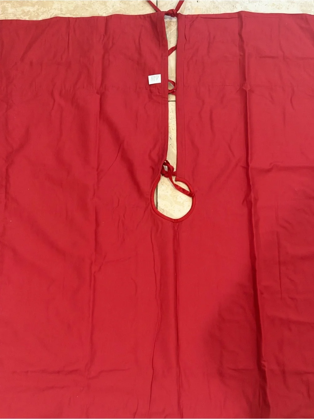 Vtg Dillards Trimmings Red Handcrafted Beaded Ribbon Square Tree Skirt (2) 45”